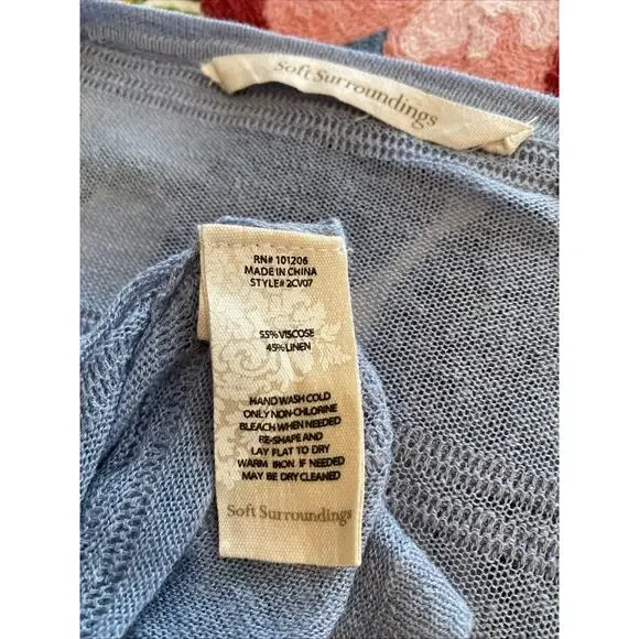 Soft Surroundings XL LINEN Vicose Gauze Cardigan Duster Light Blue Button Up - Picture 9 of 13
